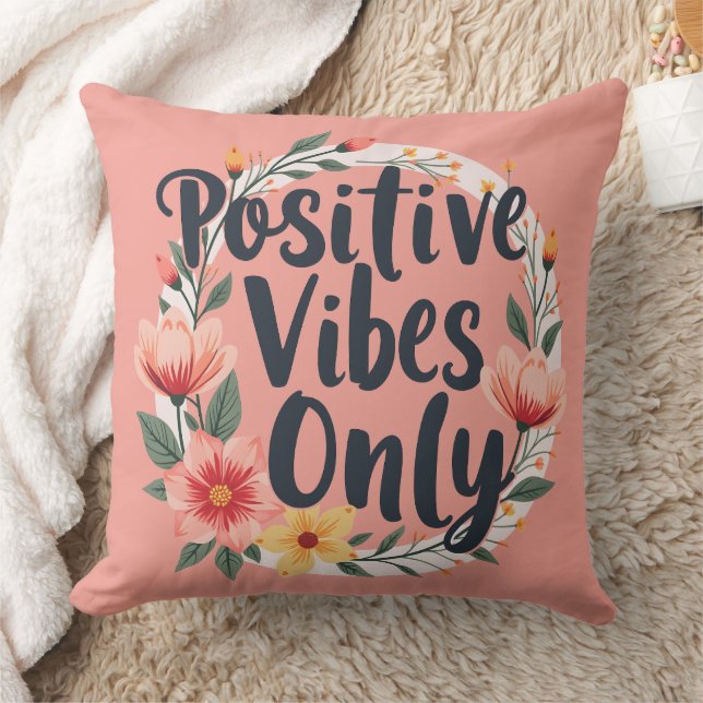 Positive Vibes Only Floral Wreath Design Cushion (Blanket)