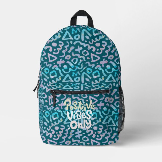 Positive vibes only green geometric printed backpack (Front)