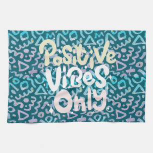 Positive vibes only green geometric tea towel