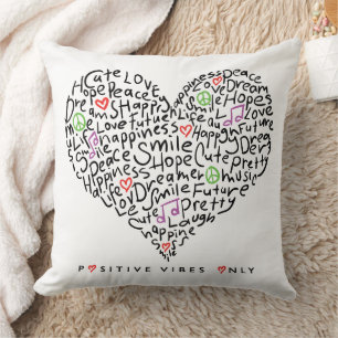 Positive Vibes Only Heart Design Cushion