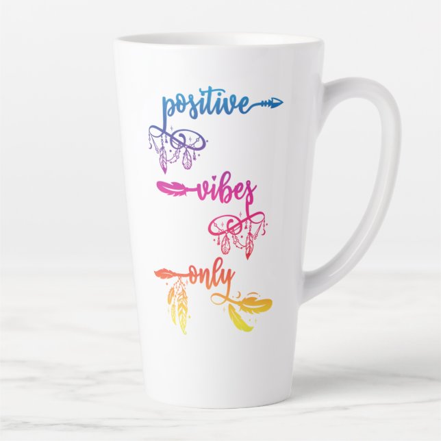 Positive Vibes Only, Rainbow Ombre Boho Latte Mug (Right)