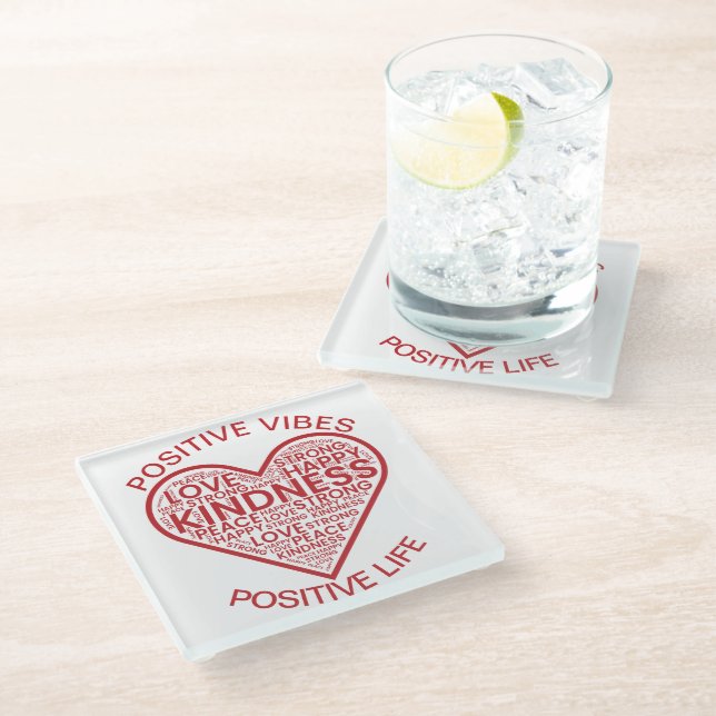 Positive Vibes Positive Life Glass Coaster (Angled)