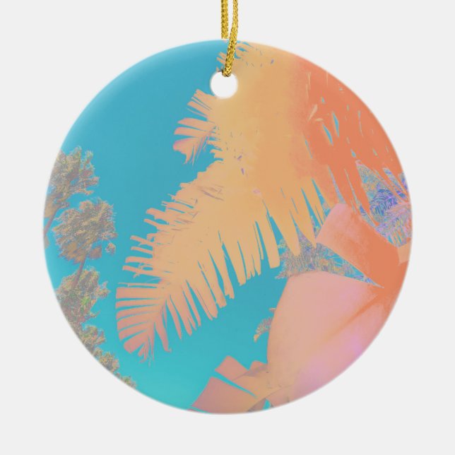 Positive Vibes Tropical Palm Trees Ceramic Tree Decoration (Front)