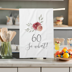 Positive Watercolor Roses Floral 60th Birthday Tea Towel