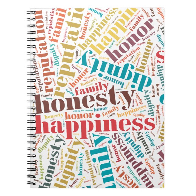 Positive words cloud spiral notebook (Front)
