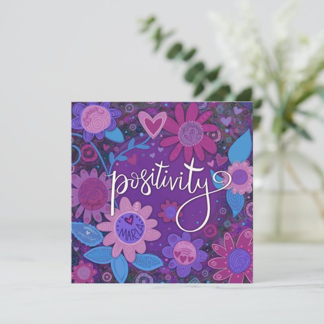 Positivity Inspiring Heart Floral Pretty Purple Holiday Card (Standing Front)