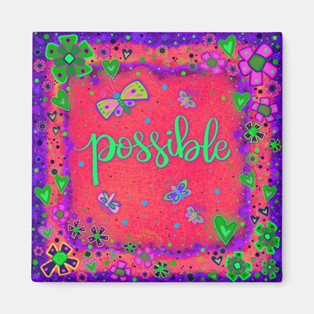 Possible Fun Red Colourful Floral Inspirivity Magnet (Front)
