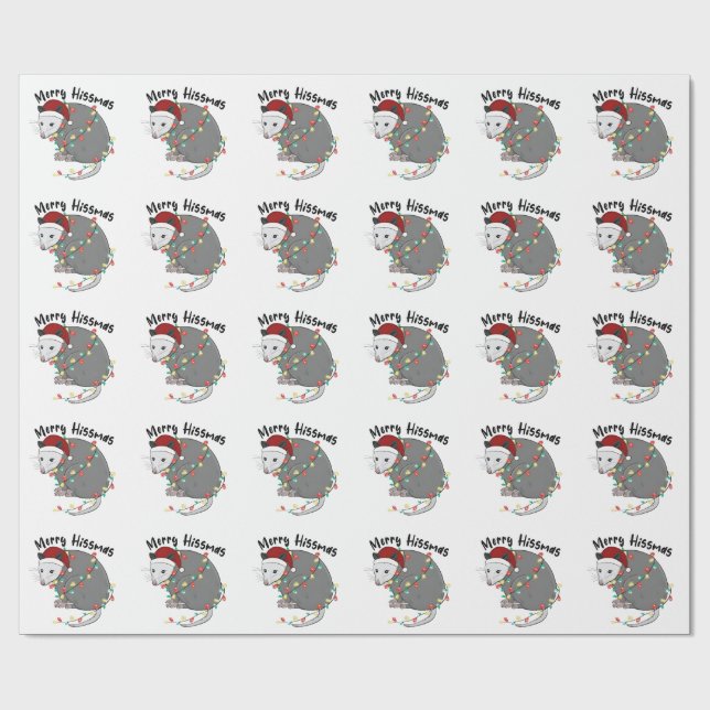 Possum Eat Trash Christmas Lights Merry Hissmass Wrapping Paper (Flat)