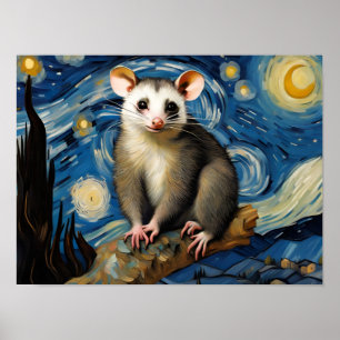 Possum in the Starry Night Poster