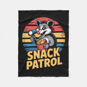 Possum Snacks Patrol With Flashlight And Chips Hum Fleece Blanket