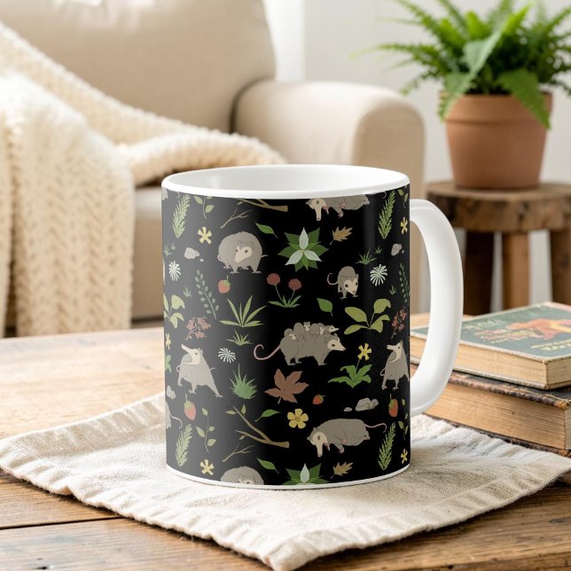 Possums in a Berry Field in Black Coffee Mug (Creator Uploaded)
