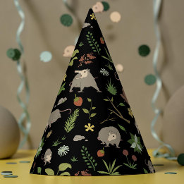 Possums in a Berry Field in Black Party Hat