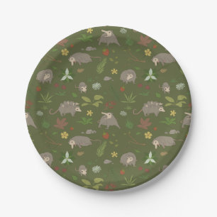 Possums in a Berry Field in Green Paper Plate