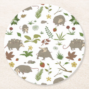 Possums in a Berry Field in White Round Paper Coaster