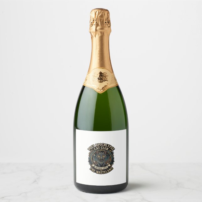 Post Apocalypse Cat Cat Dad Gift Idea - Post Apoca Sparkling Wine Label (Front)