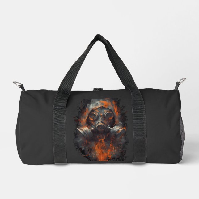 Post Apocalyptic Gas Mask Toxic Grunge Duffel Bag (Front)