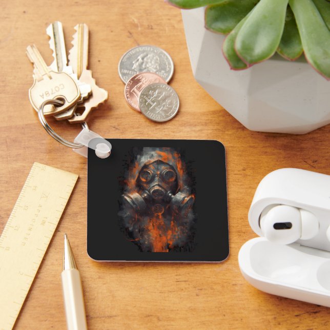 Post Apocalyptic Gas Mask Toxic Grunge Key Ring (Desk)