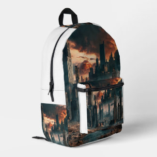 "Post-Apocalyptic Skyline: Icons of a Fallen World Printed Backpack