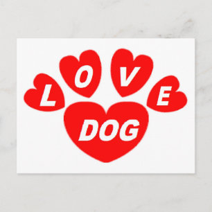 Post Card Love Dog Hearts Red