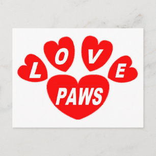 Post Card Love Paws Hearts Red