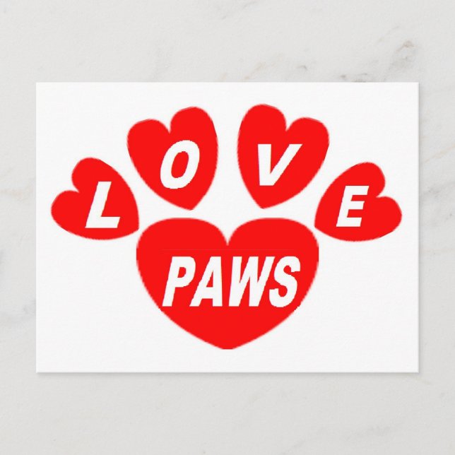Post Card Love Paws Hearts Red (Front)