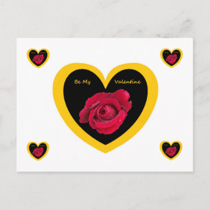 Post Card Rose on Heart Black Yellow, Be My Val