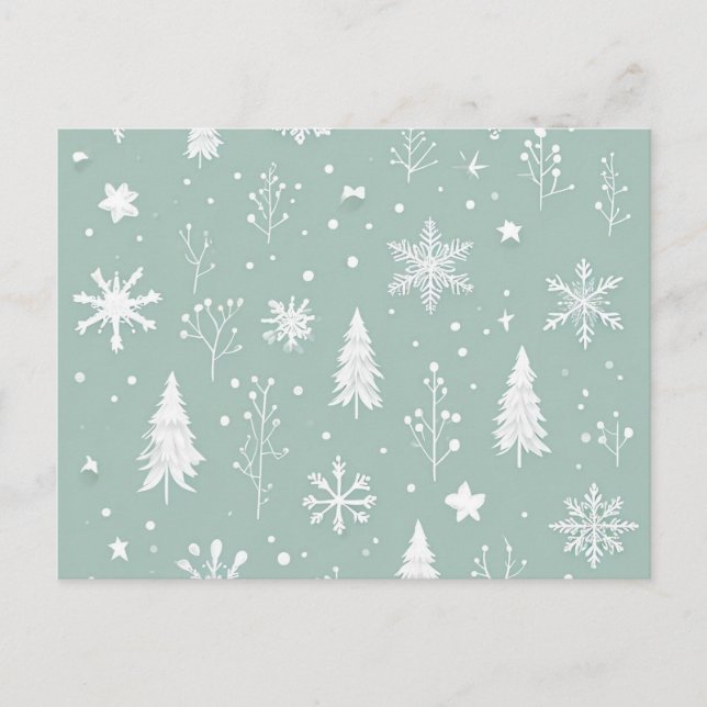 Post card with white trees and snowflakes (Front)