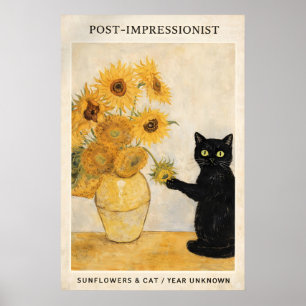 Post-Impressionist Cat Sunflower Print, Van Gogh Poster