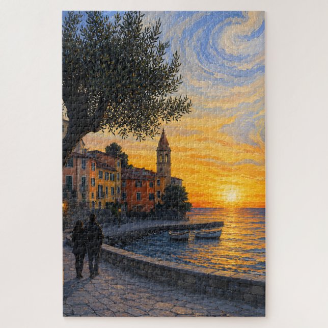 Post-Impressionist Style Italian Sunset Puzzle (Vertical)