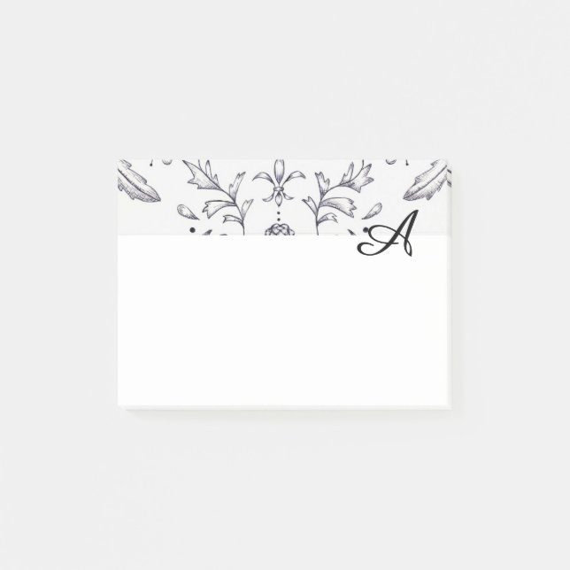 Post-it Notepad Damask Black and White Custom (Front)
