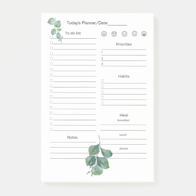 Post it Notes 4"x6" Daily Goals, Planning, Meals   (Front)