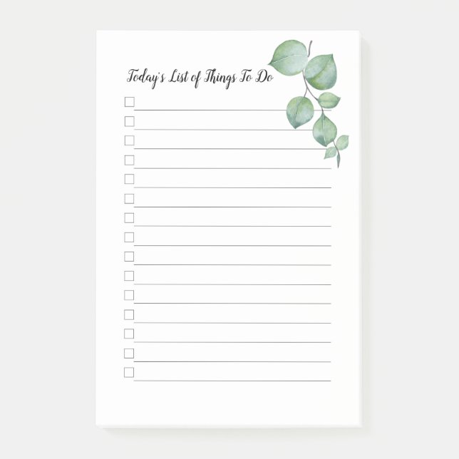 Post it Notes 4"x6" Green Vines Things To Do List  (Front)
