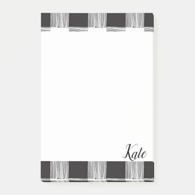 Post-it Notes Black and White Plaid (Front)