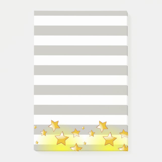 Post-it Notes Grey Stripe Yellow Stars (Front)