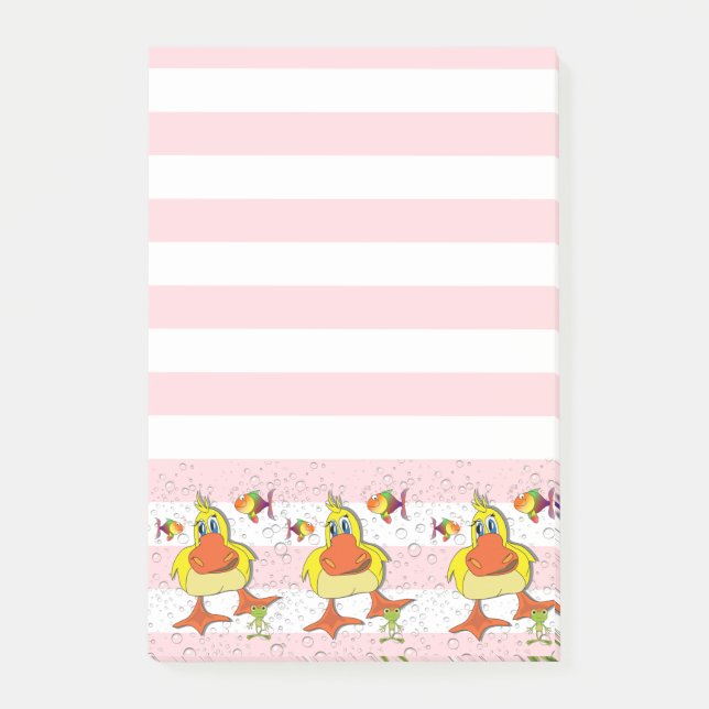 Post-it Notes Pink & White Stripe Duck Fish (Front)