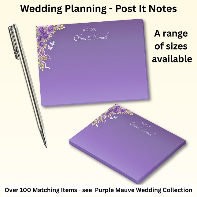 Post-It Notes Purple Mauve Flowers & White Wedding (Creator Uploaded)