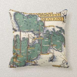Post Office Wireless Stations Map, Great Britain Cushion