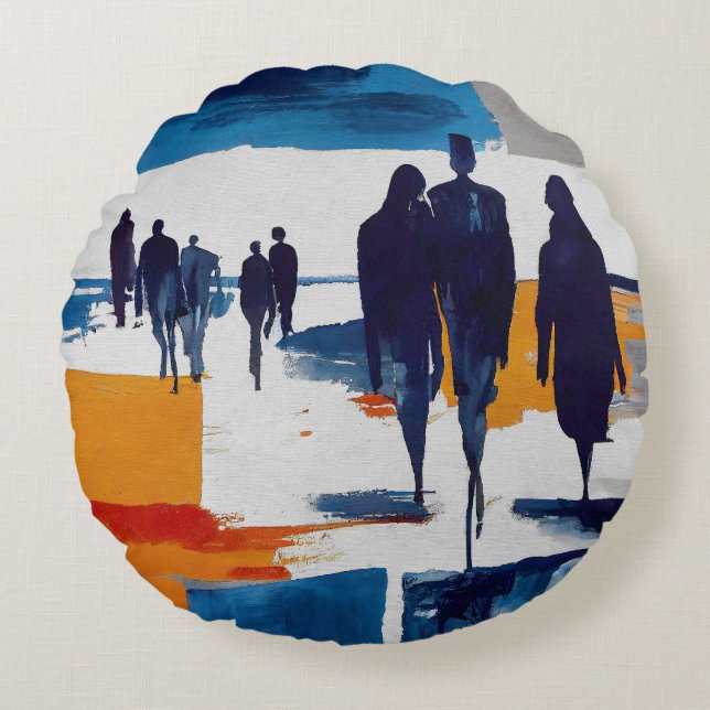 Post-Storm Wanderers – Abstract Figures Round Cushion (Front)