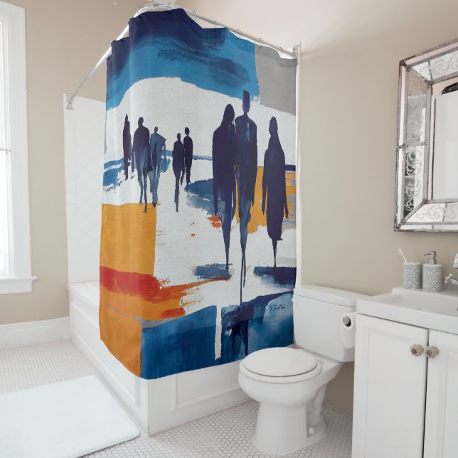 Post-Storm Wanderers – Abstract Figures Shower Curtain (In Situ)
