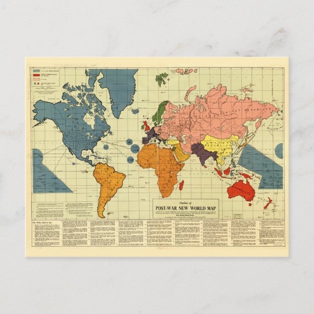 Post War World Map (1942) Postcard (Front)