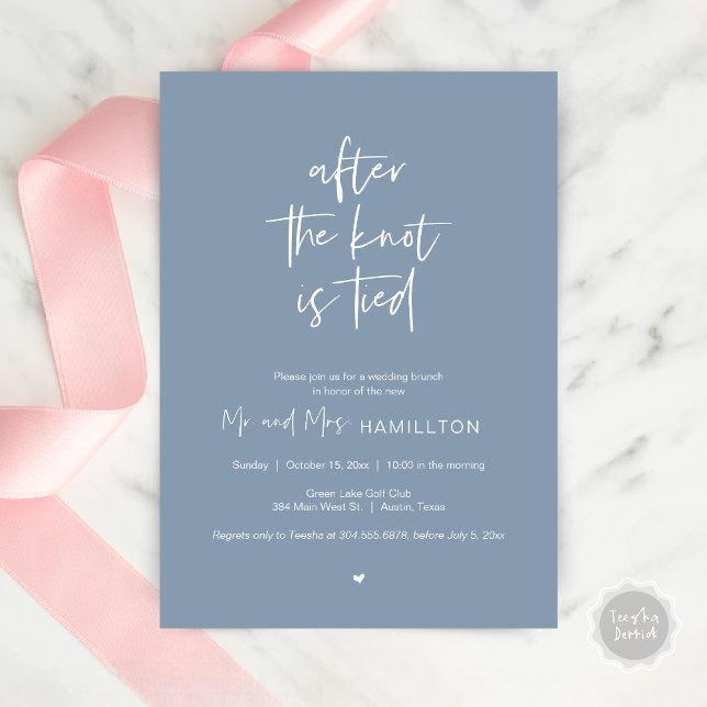 Post wedding Brunch, After the knot is tied Invita Invitation (After the knot is tied, Wedding Elopement Lunch, Dinner, Brunch Party Invites Card, PDF, Dusty Blue)