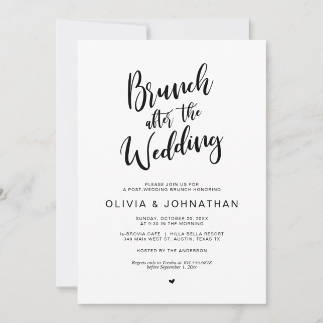 Post wedding, Brunch after wedding, Black script Invitation (Front)