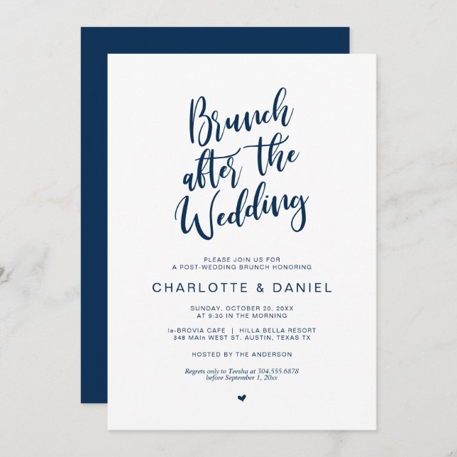 Post wedding, Brunch after wedding, Navy Blue Invitation (Front/Back)