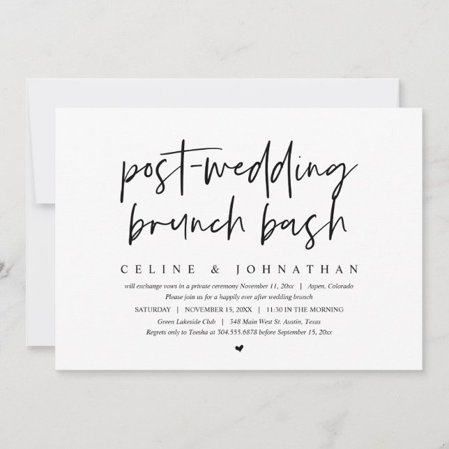 Post-wedding Brunch Bash, Wedding Elopement Invitation (Front)