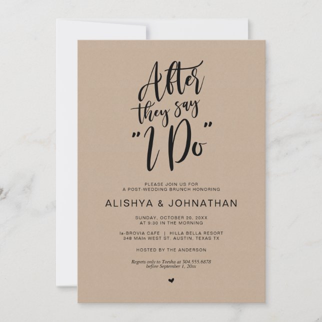 Post Wedding Brunch, Brown Kraft, Black Script Invitation (Front)