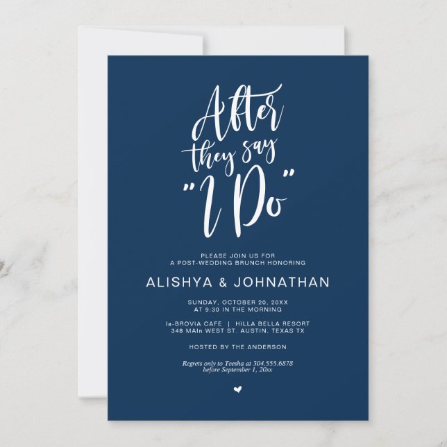 Post Wedding Brunch, Rustic Navy Blue Invitation (Front)