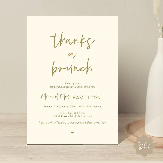 Post wedding Brunch, Thanks a Brunch Invitation (Post wedding Brunch, Thanks a Brunch Invitation card PDF in yellow gold)