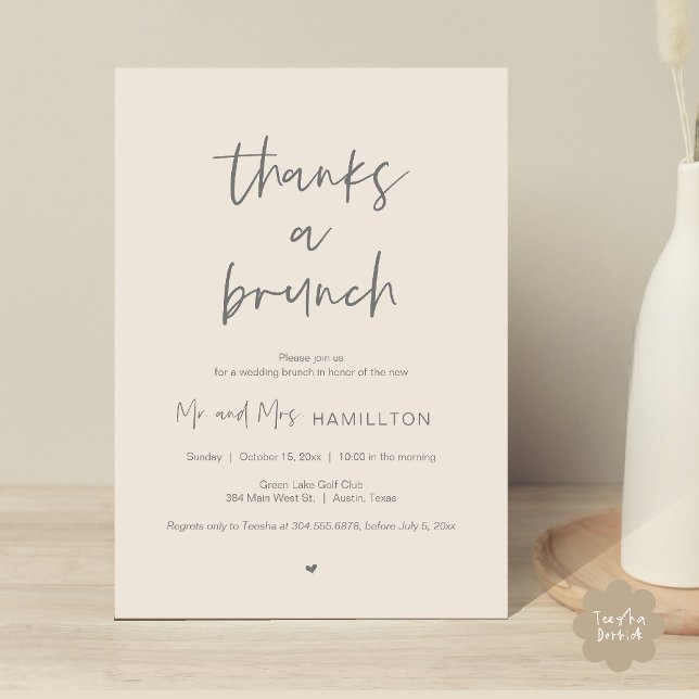 Post wedding Brunch, Thanks a Brunch Invitation (Post wedding Brunch, Thanks a Brunch Invitation card PDF in cream grey)