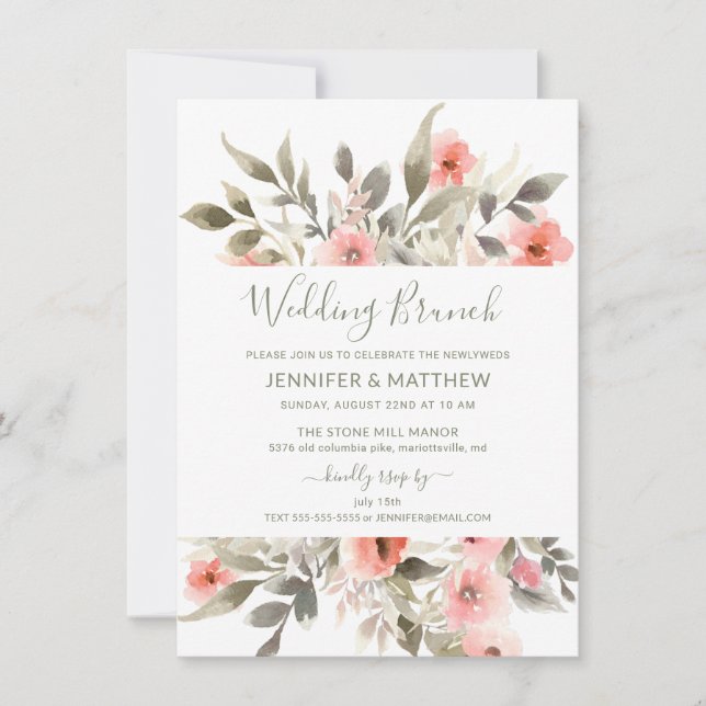 Post-Wedding Brunch Watercolor Blush Rose Bouquet Invitation (Front)