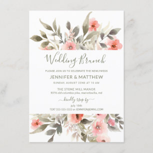 Post-Wedding Brunch Watercolor Blush Rose Bouquet Invitation